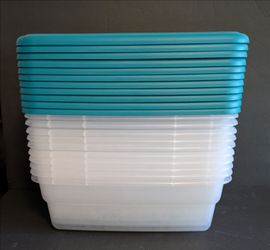 Storage Clear Plastic Bins Containers with Teal Lids Bundle of 11