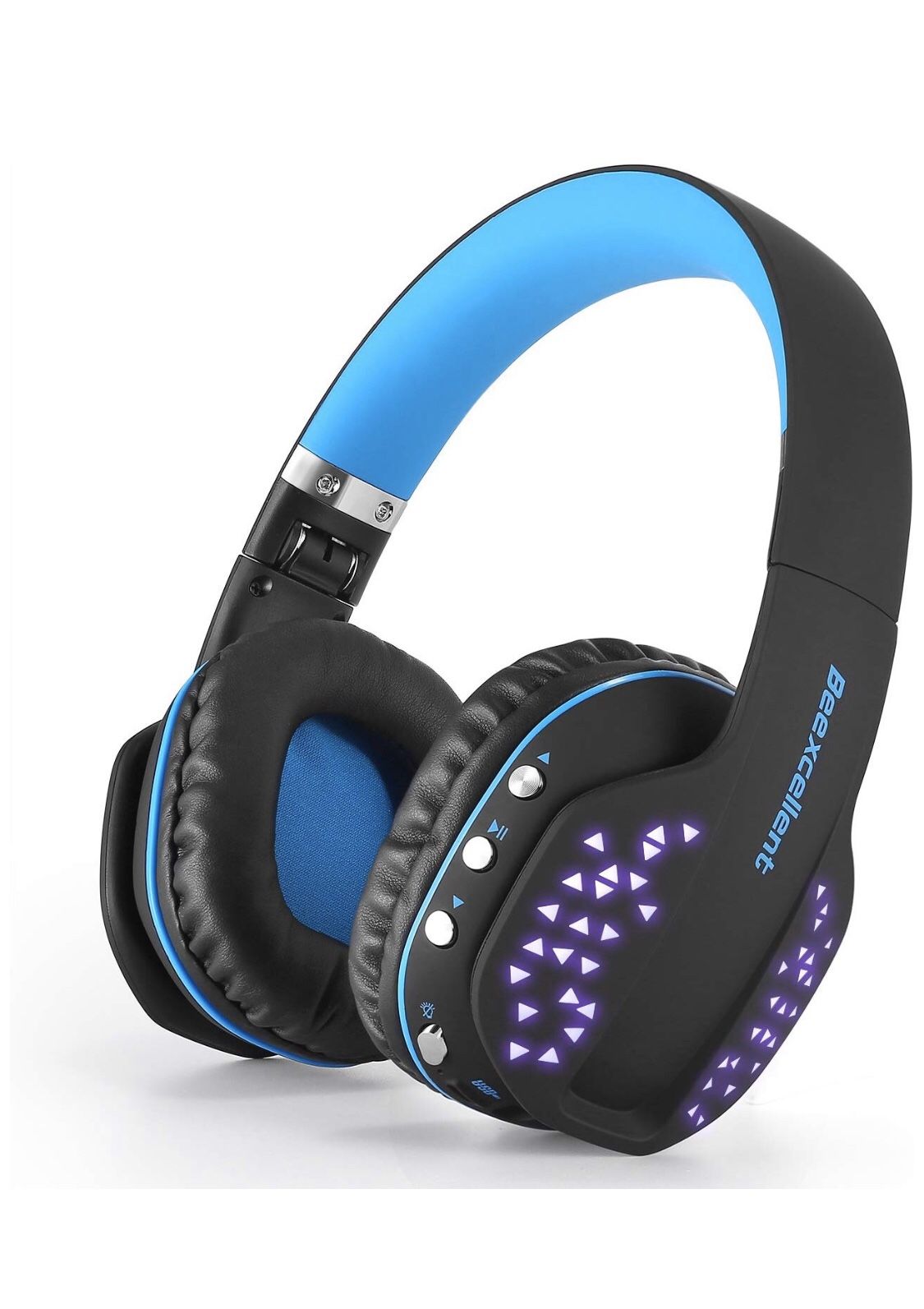 Bluetooth Headphones with Mic, Q2 Foldable Noise Cancelling Over-Ear Headset for PS4 PSP PC Laptop Mobile Game Music Enhanced Bass (Black Blue)