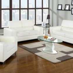 Brand New White Bonded Leather Match 3pc Sofa And Love Seat And Chair 