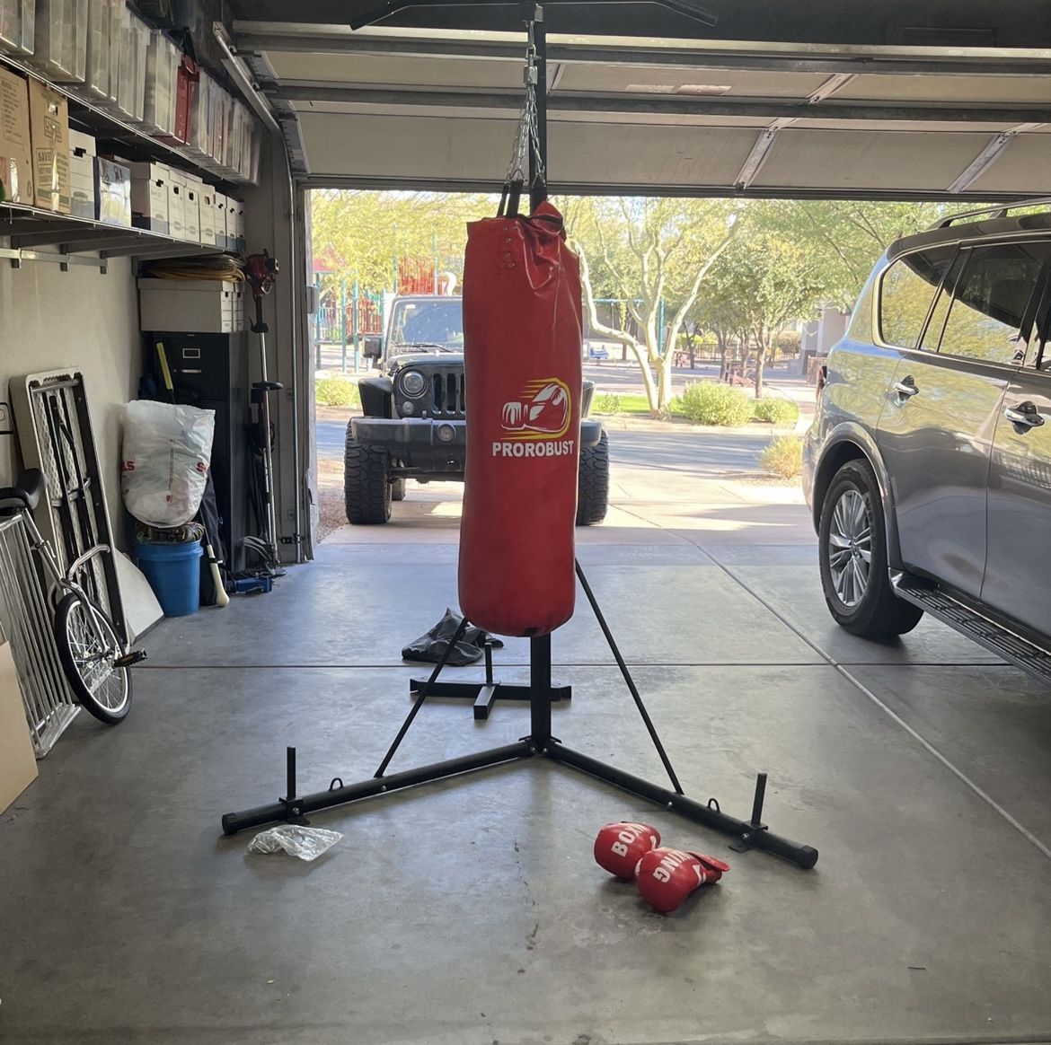 Punching Bag, Collapsing Stand And Boxing Gloves