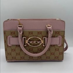 Bebe Pink And Cream Satchel Bag