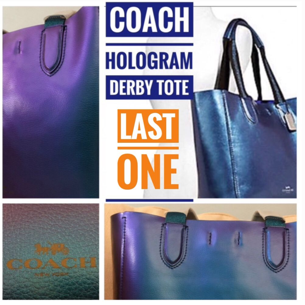 Coach Derby Tote Purse Bag Large Pebbled Leather Diaper Bag Hologram F59388 Blue Purple NWT