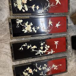 black lacquer pieces with mother-of-pearl inlay