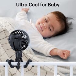 Portable Fan Battery Operated, Small Stroller Fan with Flexible Tripod Clip-on for Baby, USB Rechargeable and Handheld Cooling Fan for Travel, Car Sea