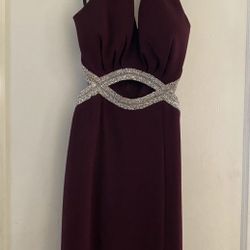 Long Evening Dress Party, Burgundy, Appliques