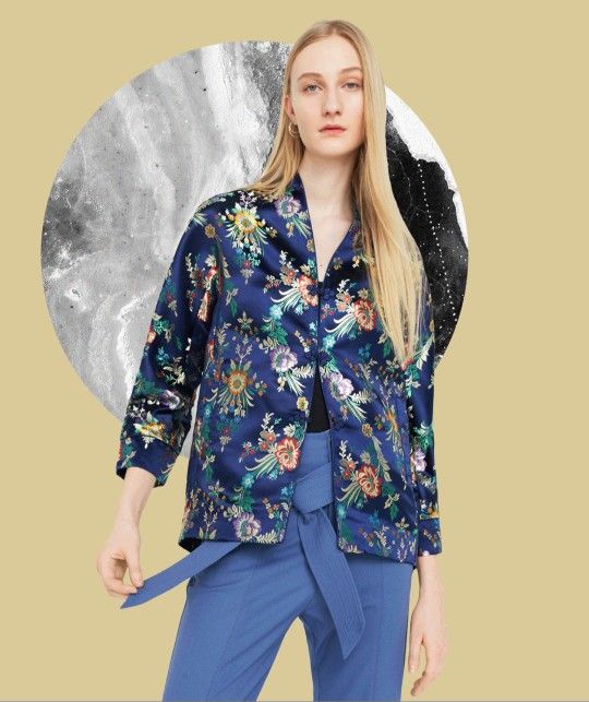Floral embroidered kimono jacket Mango Dark Navy Size XS / S