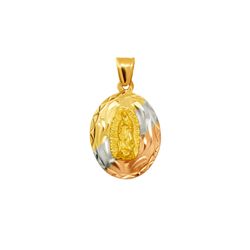 14K Tricolor Gold Virgencita Oval Pendant