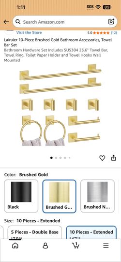 Lairuier 10-Piece Brushed Gold Bathroom Accessories Set
