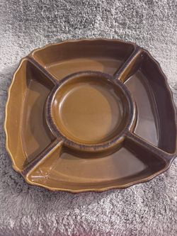 Ceramic Brown Chip And Dip Platter 