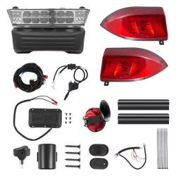 56# Golf Cart Light Kit, 12V, Street Legal LED Headlight and Taillight Kit with Wiring Harness, Turn Signals, Hazard Light, Switch Horn, Brake Pad, AB