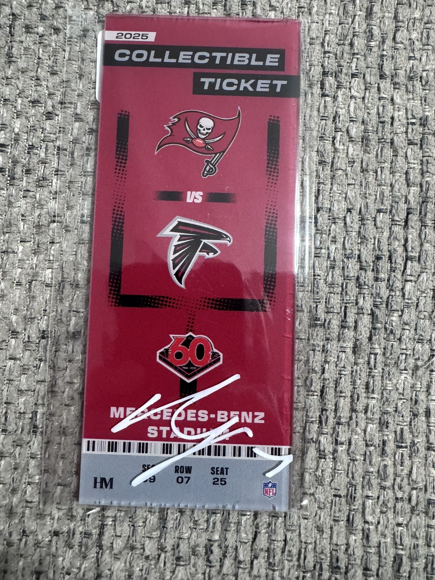 Bijan Robinson Autograph Acrylic Commemorative Ticket Falcons Metabilia Coa