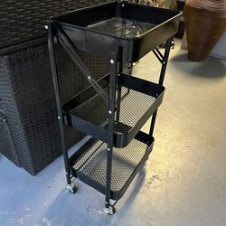 Black Metal Rolling Cart Folds Up Flat 15.5x11.5 h 30.5 Good For Office Desk Vanity Makeup Closet Kitchen