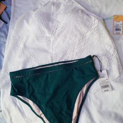 High Waist Cheeky Bikini Bottom And Crochet High Neck Tankini Top