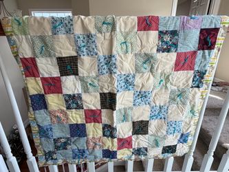 Handmade Patchwork Quilt with Teal Ties