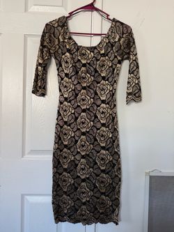 Black and Gold Lace Rose Midi Dress