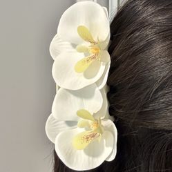 White & Yellow Orchid Flower Hair Claw Clip