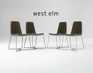 West Elm Set of 4 Slope Genuine Leather Dining Chairs Saddle Green EUC