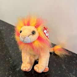 TY Beanie Baby - BUSHY the Lion (7 inch) WITH ALL TAGS 2000 