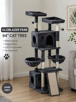 🐱 GLOBLAZER F64B – 64” Cat Tree | Dark Gray