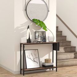 39.4" Console Entryway Table, 2-Tier Industrial Narrow Sofa Table with Storage Shelves for Hallway, Living Room, Bedroom, Foyer, Corridor, Office, Rus