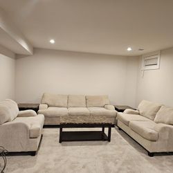 Cream 3pc Sofa, Loveseat And Chair