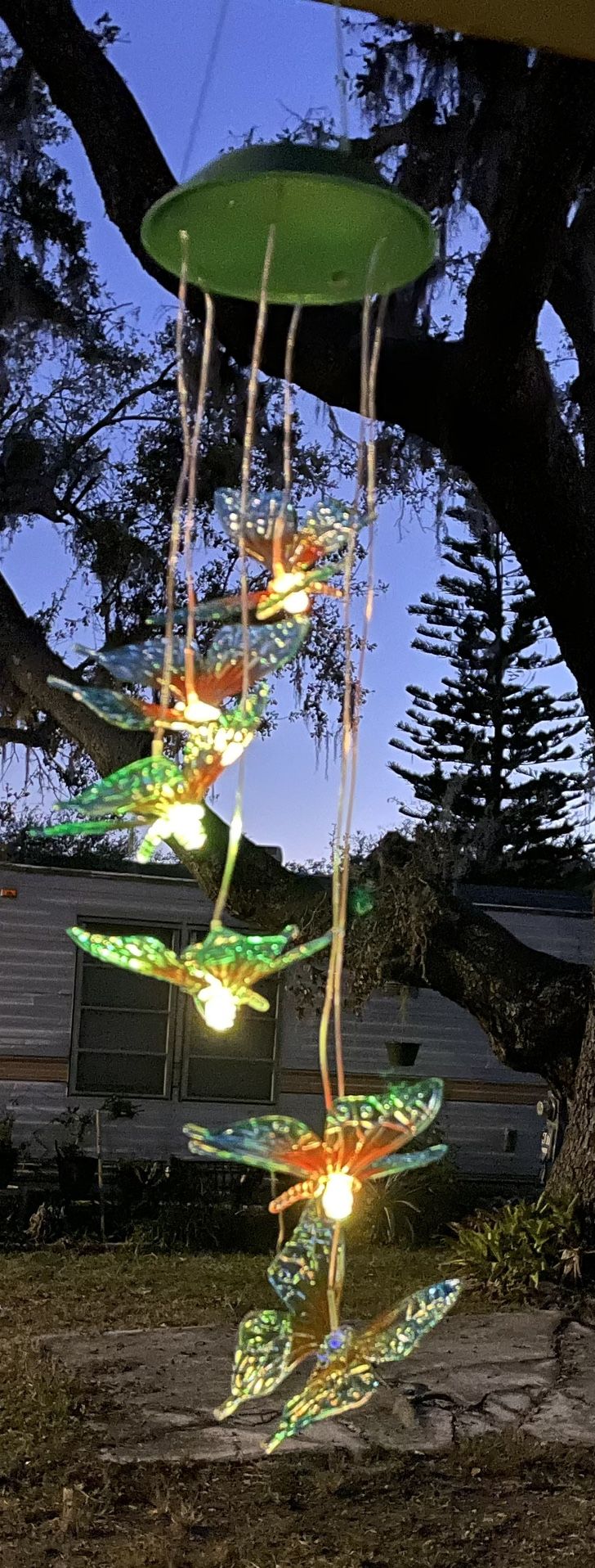 Solar Powered Butterfly Wind Chime - LED Multi-Color - On/Off Switch - Tested