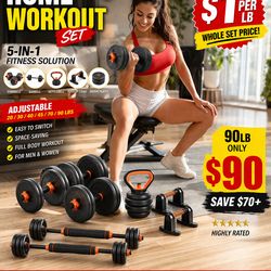 5-IN-1 Adjustable Dumbbell Set ✔ Dumbbells / Barbell