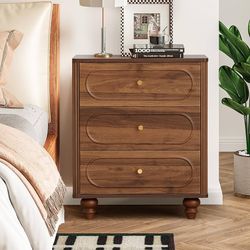 3 Drawer Fluted Dresser for Bedroom, Mid Century Modern Chest of Drawers, Wood Storage Small Dresser Organizer for Bedroom Living Room Hallway Closet,