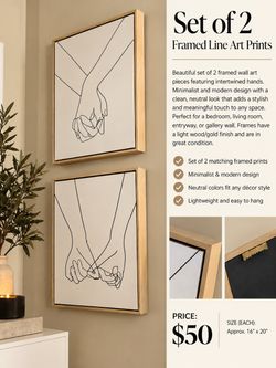 Set of 2 Minimalist Framed Line Art Prints/ wall art