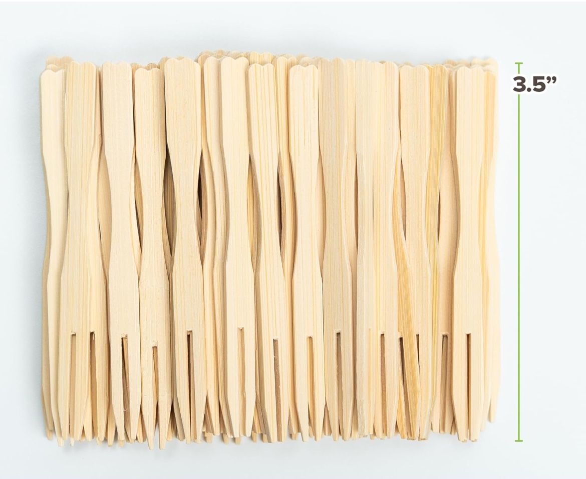 Natural Bamboo 100 Pack Cocktail Forks, 3.5” NEW!!