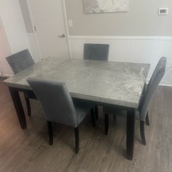 Gray Marble Top Dining Table with 4 Chairs