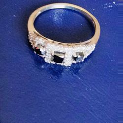 Three stone black diamond wedding ring