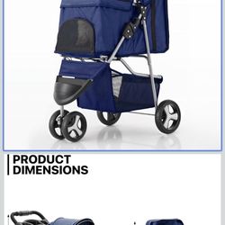 New in box MoNiBloom 3 Wheels Pet Stroller, Foldable Dog Cat Cage Jogger Stroller with Weather Cover for All-Season, Storage Basket and Cup Holder, Br