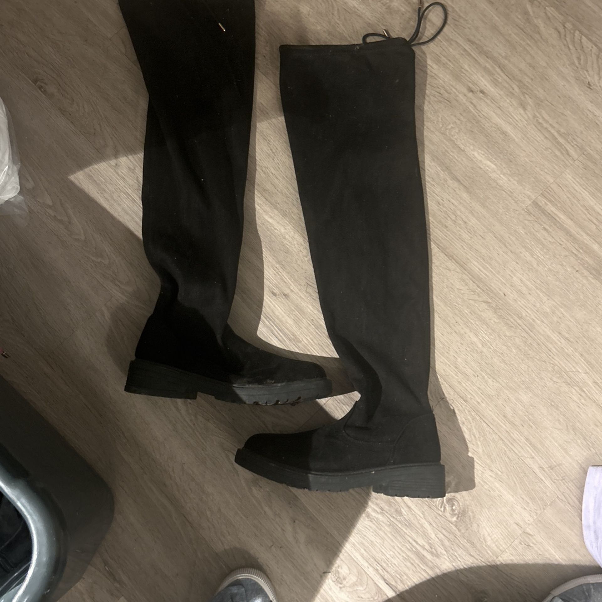 New Black Suede Zip Up Over Knee Boots