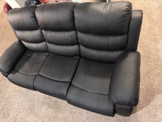 Black Leather 3-Seat Sofa