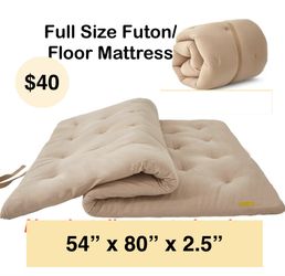 2.5” Full Size Japanese Floor Mattress Futon Mattress, Thicken Roll Up Tatami Mat w/ 100% Cotton Washable Cover, Portable & Foldable Floor Bed Mattres
