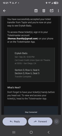 Erykah Badu 2 Tickets Sep 26 2026 SDSU