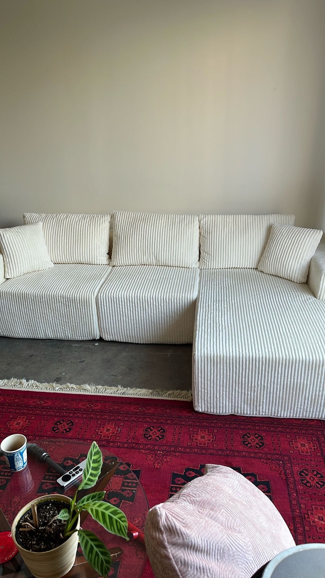 White Sofa Modular Sectional Couch 108” Corduroy Brand New!