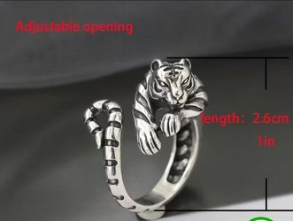 925 Sterling Silver Tiger Adjustable Open Ring