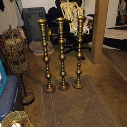 Vintage Mid Century Brass Altar Candlesticks
