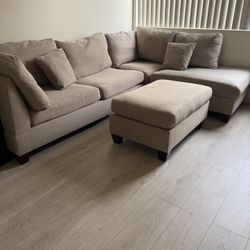 Small Beige Sectional with Ottoman