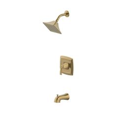 Allen+Roth Chesler Brush Gold 1-handle Single Function 3.54-inches Square Bathtub And Shower Faucet With Valve 