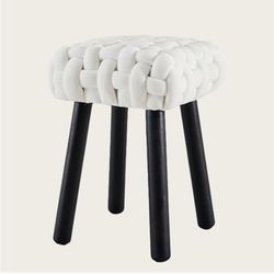 Velvet Vanity Chair, Vanity Stool with Solid Wood Legs, Modern Makeup Chair for Vanity, for Bedroom, Living Room, Entryway(White)