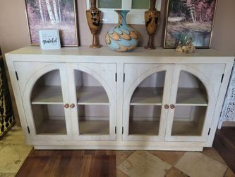 Light Wood Sideboard with Arched Glass Doors