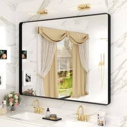 40x30 Inch French Cleat Install Matte Black Aluminum Alloy Framed Tempered Glass Bathroom Mirror