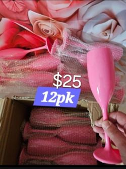 Pink 12pk Acrylic champagne glasses Reusable pink 12pk