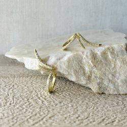 18k gold plated wings zircon hoops earrings