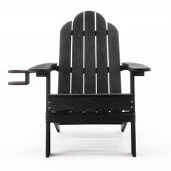 Miranda Black Foldable Recycled Plastic Outdoor Patio Adirondack Chair with Cup Holder for Yard/Firepit/Pool(Set