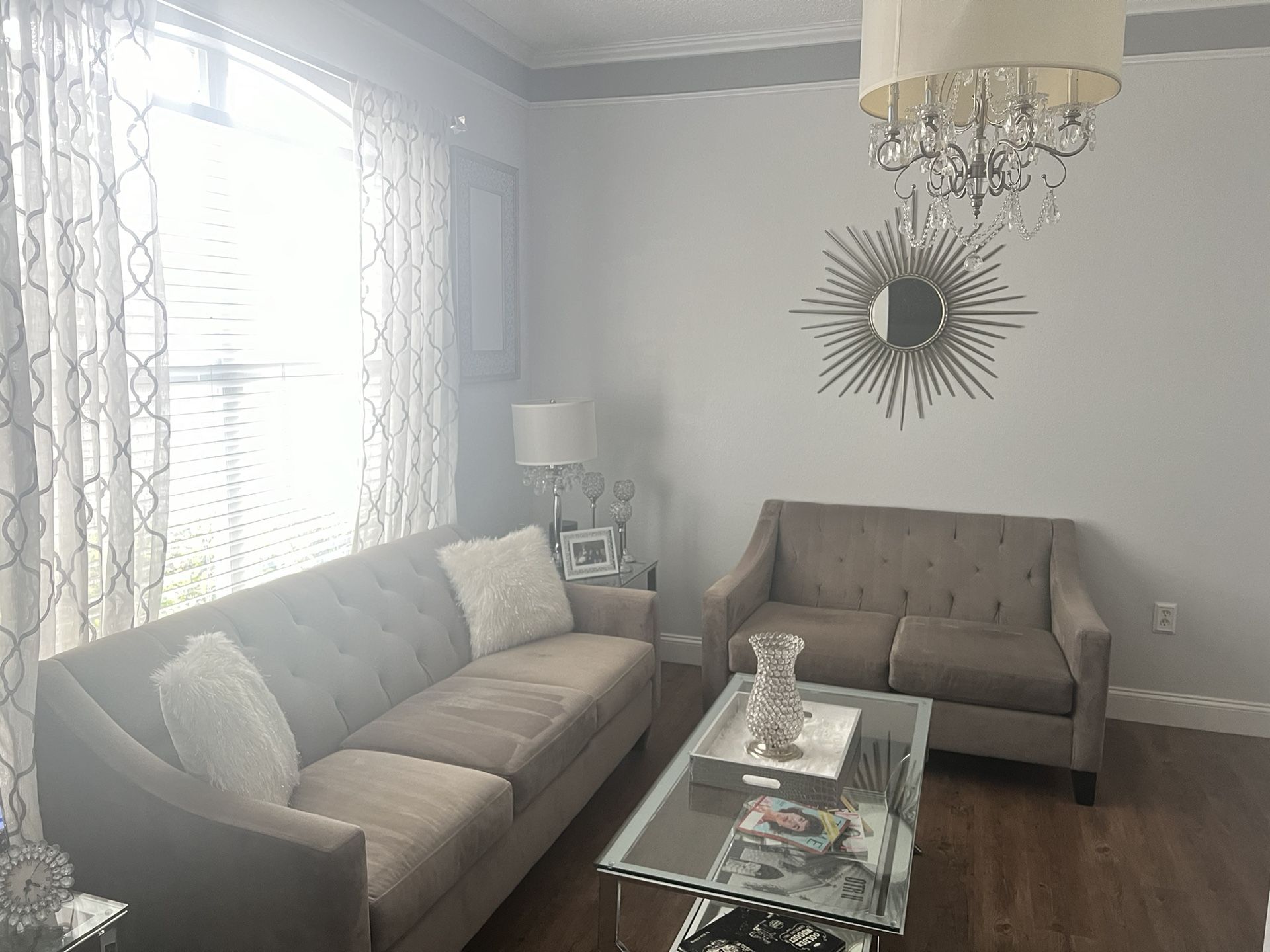 Gray Velvet Sofa & Loveseat Set