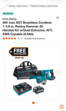 Shop Makita 40V max XGT Brushless Cordless 1-1/8 in. Rotary Hammer (D-Handle) Kit w/Dust Extractor, AFT, AWS Capable (4.0Ah)
